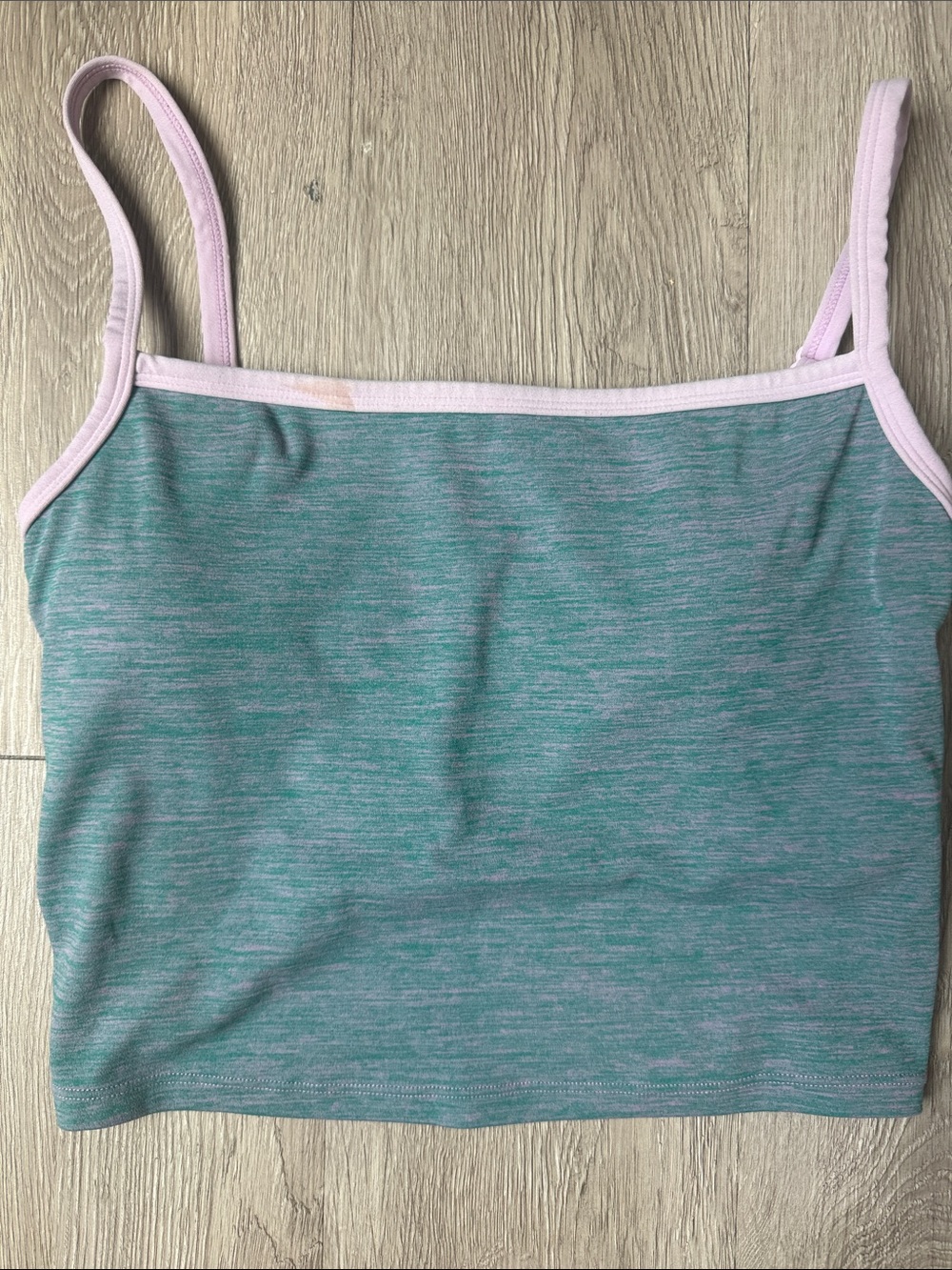 Heathered Green Spaghetti-Strap Cami with Pink Trim